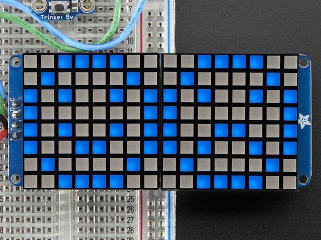 16x8 1.2" LED Matrix + Backpack - Ultra Bright Square Blue LEDs