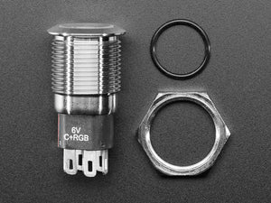 Rugged Metal Pushbutton with Black or Silver Finish - 16mm 6V RGB Latching - 16mm Black Latching