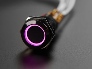 Rugged Metal Pushbutton with Black or Silver Finish - 16mm 6V RGB Latching - 16mm Black Latching