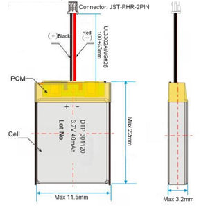 Polymer Lithium Ion Battery - 40mAh